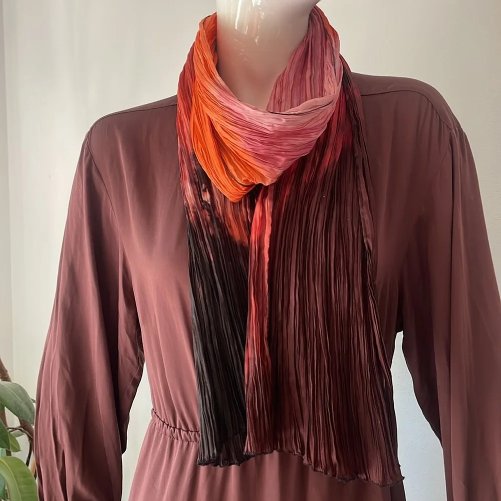 Vibrant Red and Orange Pleated Scarf gradient scarf long shawl